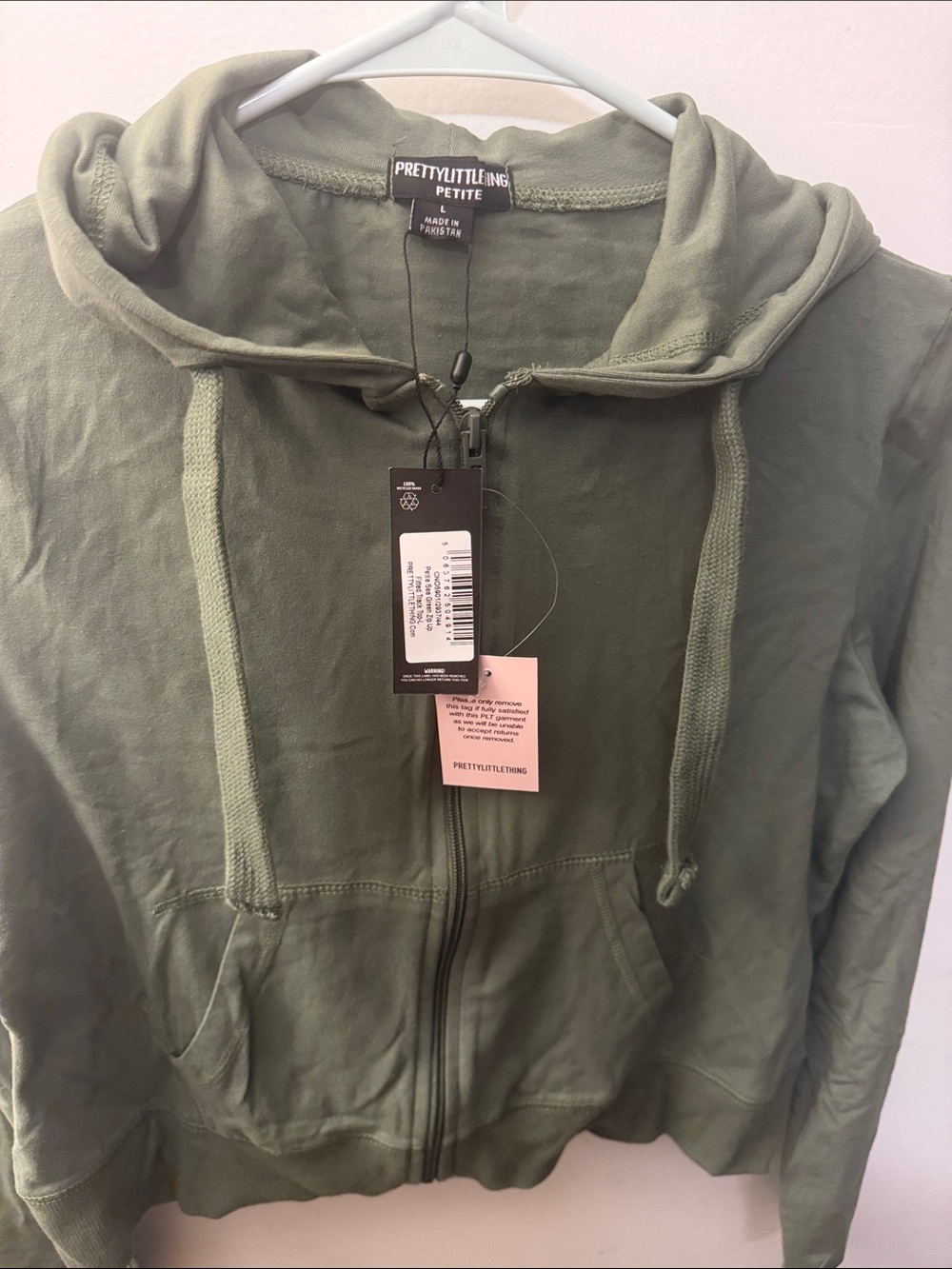PrettyLittleThing Petite Olive Zip-Up Hoodie